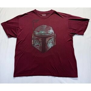 Mad Engine Star Wars T Shirt Men 2X Maroon Graphic Print Boba Fett Helmet Cotton